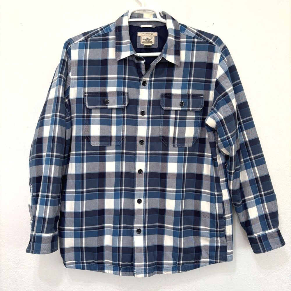 LL Bean Mens Primaloft Plaid Flannel Shacket Large Outdoor Utility Gorpcore